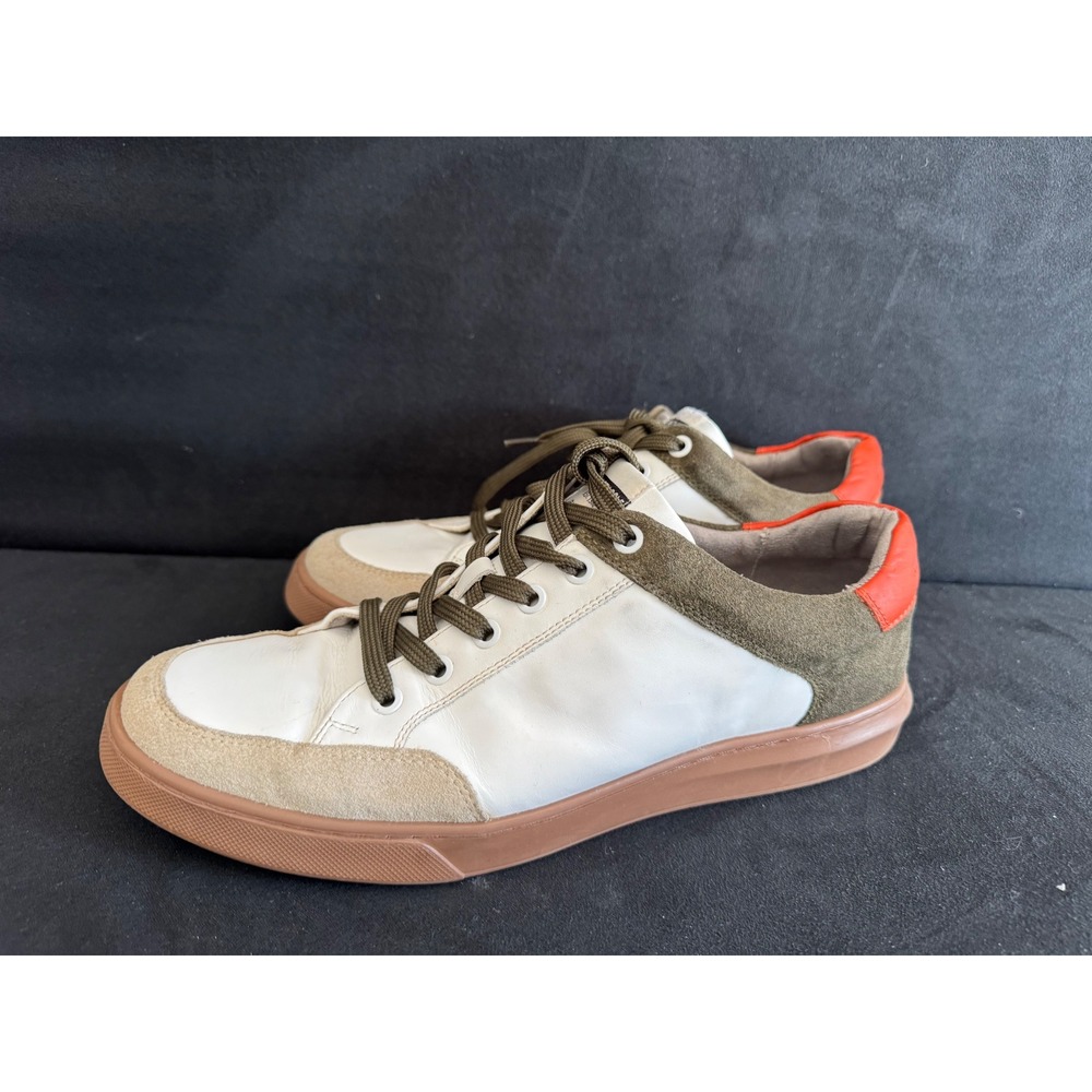Kenneth Cole Awearness Sneakers Mens Size 9 White Olive Green Suede Trim‎